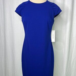 NWT Calvin Klein Royal Blue Sheath Dress Cap Sleeves Hidden Back Zipper Size 8